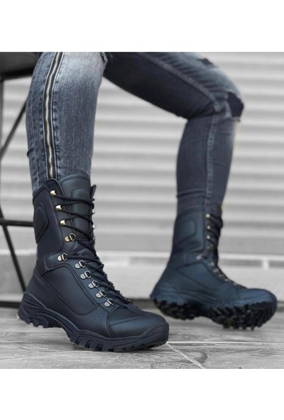 BA0605 Bağcıklı Siyah Cilt Askeri Postal Bot