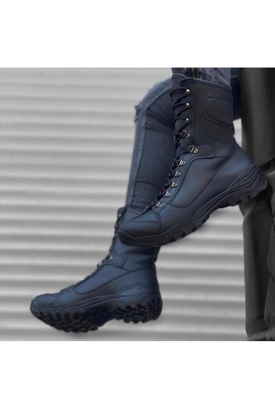 BA0605 Bağcıklı Siyah Cilt Askeri Postal Bot