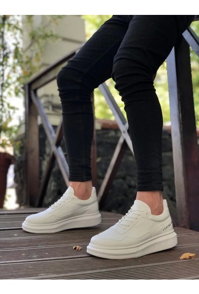 BA0238 Boa Yüksek Taban Beyaz Bağcıklı Erkek Ayakkabı