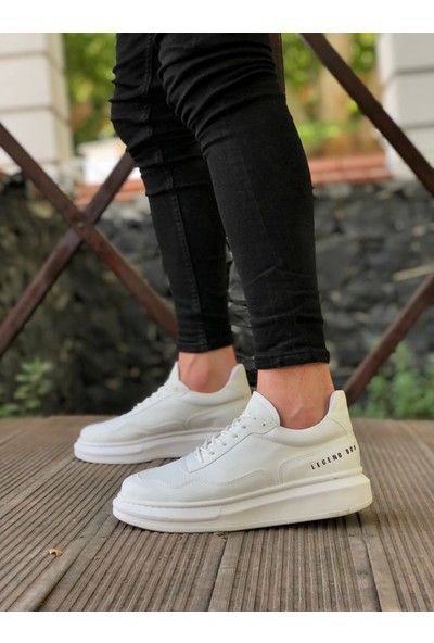 BA0238 Boa Yüksek Taban Beyaz Bağcıklı Erkek Ayakkabı
