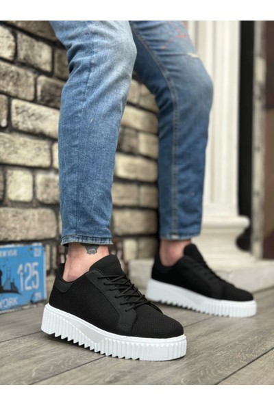 BA0803 Boa Yüksek Taban Triko Siyah Erkek Ayakkabı