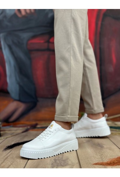 Aradım Taradım BA8104 Boa Yüksek Taban Cilt Beyaz Bağcıklı Erkek Ayakkabı