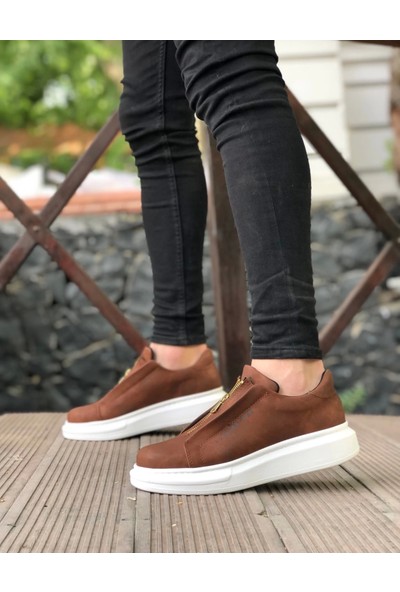 BA0310 Boa Kalın Yüksek Taban Fermuarlı Taba Siyah Erkek Ayakkabı