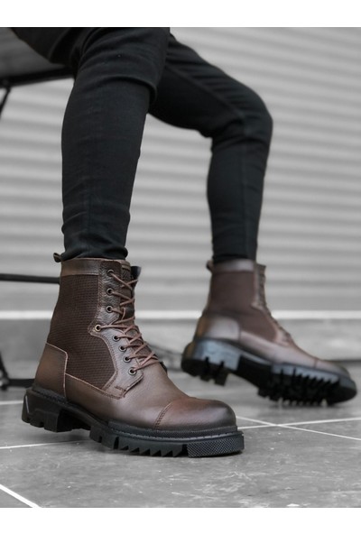 BA0183 Içi Dışı Hakiki Deri Kahverengi Erkek Postal Bot