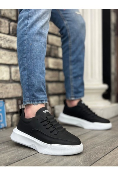 BA0332 Merdiven Desen Bağcıklı Erkek Yüksek Taban Füme Cilt Spor Ayakkabı