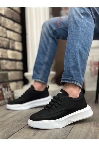 BA0332 Merdiven Desen Bağcıklı Erkek Yüksek Taban Füme Cilt Spor Ayakkabı