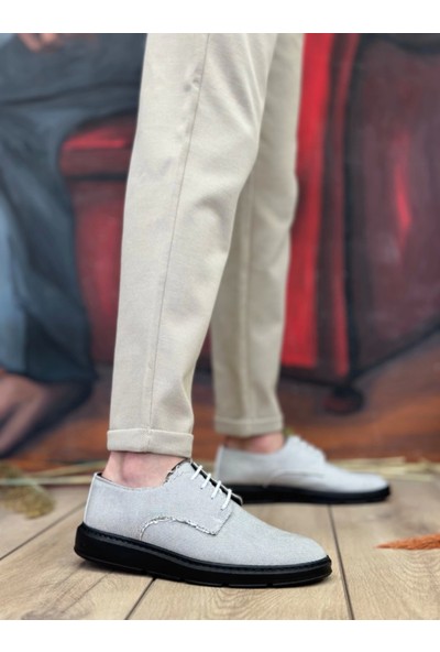 BA0003 Bağcıklı Klasik Spor Gri Renk Siyah Taban Keten Yüksek Taban Casual Erkek Ayakkabı