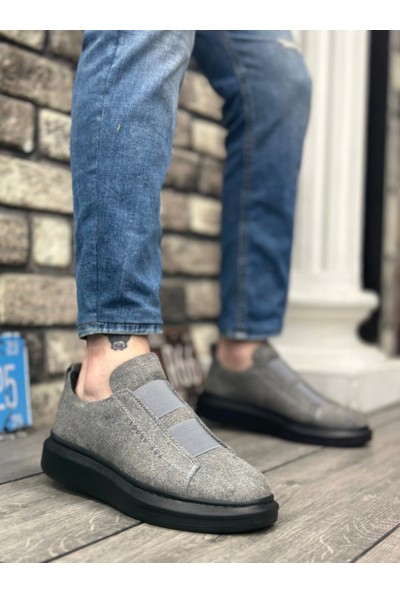 Aradım Taradım BA0307 Boa Kalın Süet Yüksek Taban Çift Bant Gri Erkek Ayakkabı