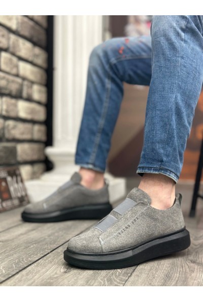 Aradım Taradım BA0307 Boa Kalın Süet Yüksek Taban Çift Bant Gri Erkek Ayakkabı