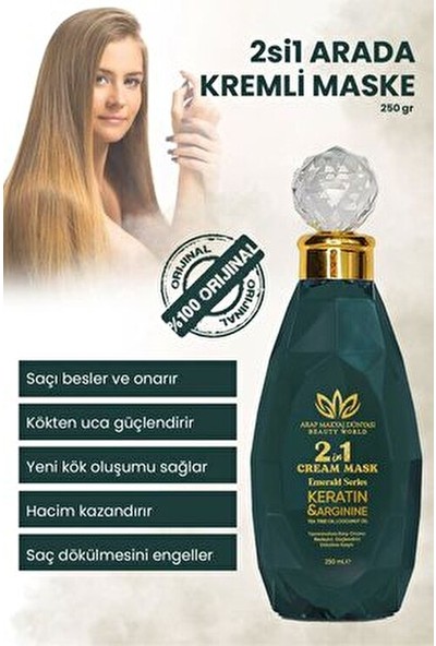 Arap Makyaj Dünyası 2'si 1 Kremli Maske 250 ml Saç Dökülmesine Karşı Keratin ve Hindistan Cevizi Yağı