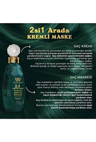 Arap Makyaj Dünyası 2'si 1 Kremli Maske 250 ml Saç Dökülmesine Karşı Keratin ve Hindistan Cevizi Yağı