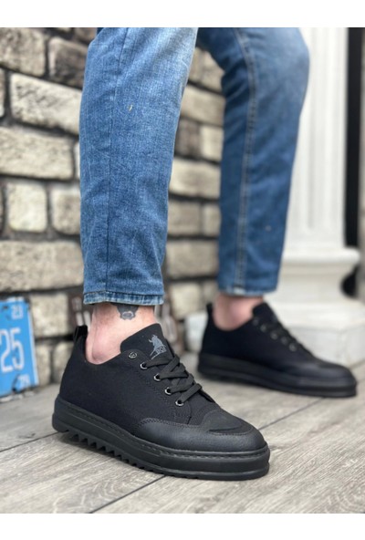 BA0328 Boa Kalın Yüksek Taban Smile Desenli Siyah Spor Erkek Ayakkabı