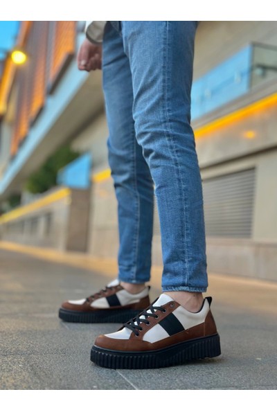 BA0804 Boa Yüksek Siyah Taban Kahve Detaylı Bağcıklı Erkek Ayakkabı