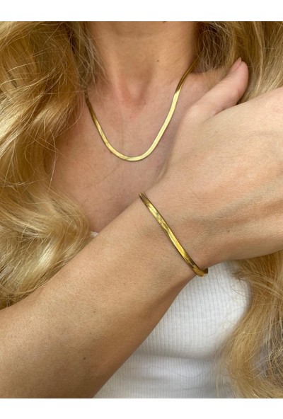 Arasera 14 Ayar Kaplama Italyan Ezme Çelik Kolye Bileklik Seti