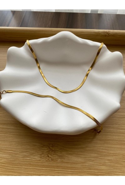 Arasera 14 Ayar Kaplama Italyan Ezme Çelik Kolye Bileklik Seti