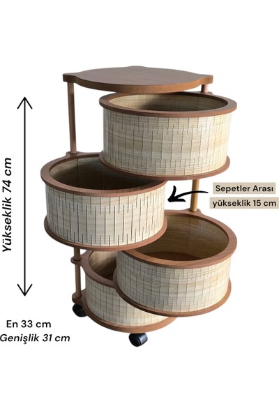 4 Katlı Ahşap Sebzelik Doğal Hasır Model Modern – Uv Baskılı, Dayanıklı ve Şık Tasarım