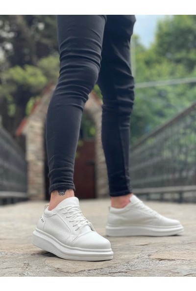 BA0548 Boa Kalın Yüksek Taban Beyaz Bağcıklı Spor Erkek Ayakkabı
