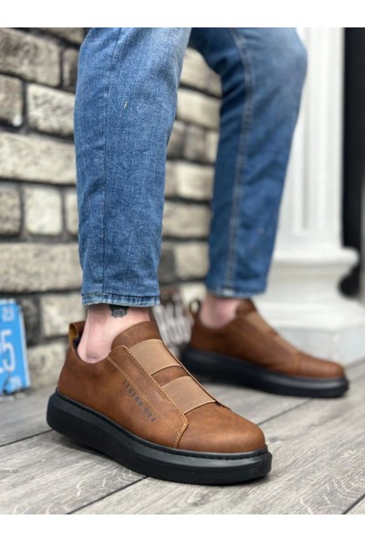 BA0307 Boa Kalın Yüksek Taban Çift Bant Taba Siyah Erkek Ayakkabı