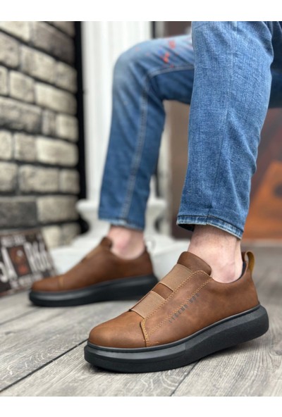 BA0307 Boa Kalın Yüksek Taban Çift Bant Taba Siyah Erkek Ayakkabı