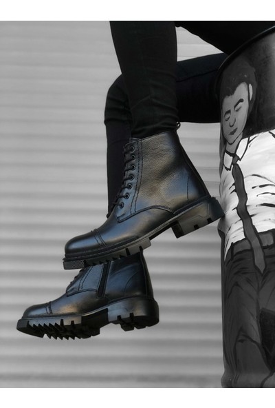 Aradım Taradım BA0187 Içi Dışı  Deri Kahverengi Erkek Fermuarlı Yarım Bot