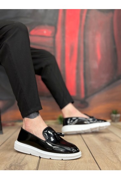 BA0005 Bağcıksız Yüksek Taban Taba Beyaz Klasik Püsküllü Corcik Erkek Ayakkabı
