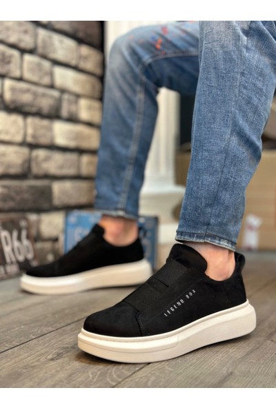 BA0307 Boa Kalın Süet Çift Bant Siyah Beyaz Taban Erkek Ayakkabı