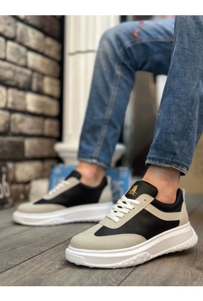 BA0327 Boa Gri Siyah Kalın Yüksek Taban Bağcıklı Spor Erkek Ayakkabı