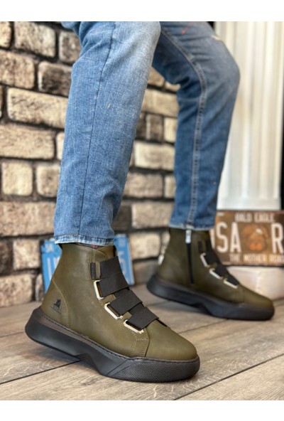 BA0142 Bantlı Erkek Yüksek Taban Siyah Spor Bot