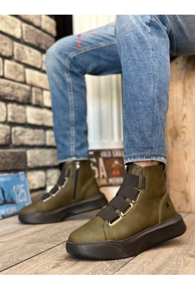 BA0142 Bantlı Erkek Yüksek Taban Siyah Spor Bot