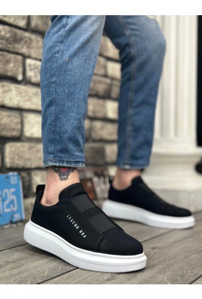 Aradım Taradım BA0307 Boa Kalın Yüksek Taban Çift Bant Siyah Beyaz Erkek Ayakkabı