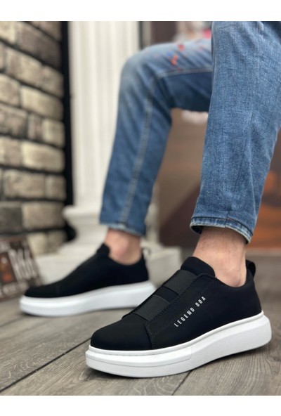 Aradım Taradım BA0307 Boa Kalın Yüksek Taban Çift Bant Siyah Beyaz Erkek Ayakkabı