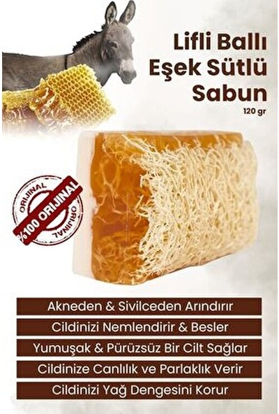 Arap Makyaj Dünyası Lifli Ballı Eşşek Sütlü El Yapımı Sabun 120 gr Doğal Nemlendirici Etki