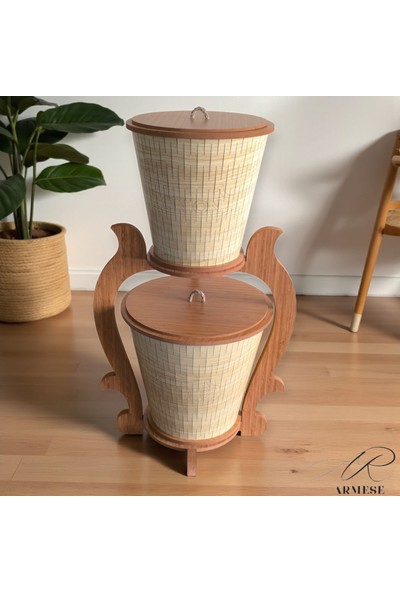 2 Katlı Ahşap Iskandinav Patateslik ve Soğanlık Sebzelik Organizer