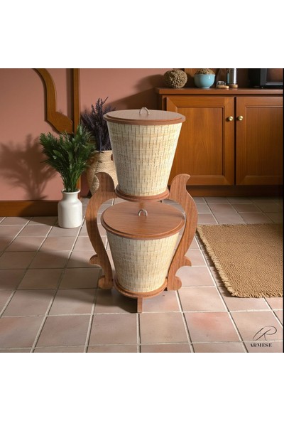 2 Katlı Ahşap Iskandinav Patateslik ve Soğanlık Sebzelik Organizer