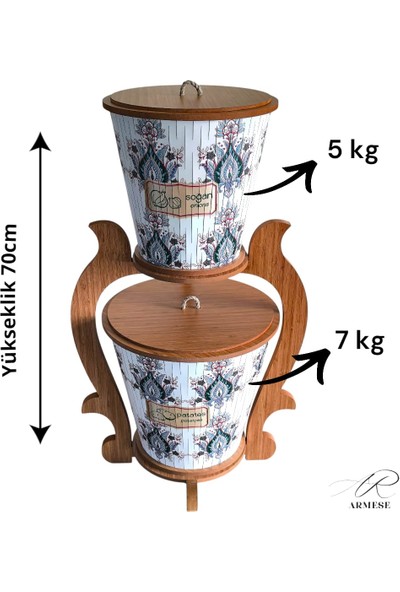 2 Katlı Ahşap Nordic Style Patateslik ve Soğanlık Sebzelik Organizer Düzenleyici