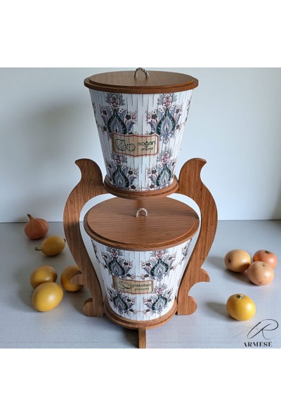 2 Katlı Ahşap Nordic Style Patateslik ve Soğanlık Sebzelik Organizer Düzenleyici