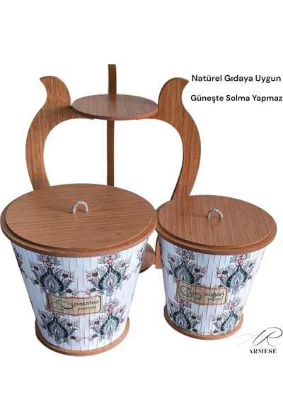 2 Katlı Ahşap Nordic Style Patateslik ve Soğanlık Sebzelik Organizer Düzenleyici