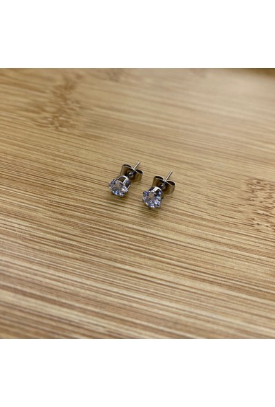 Arasera Çelik Gümüş Renk Zirkon Taşlı 5mm Top Küpe