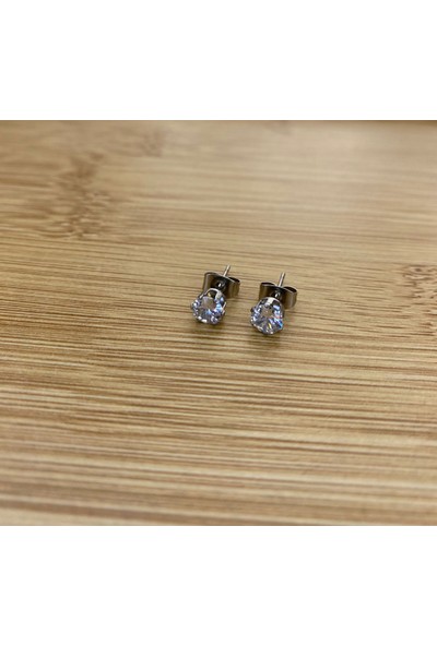 Arasera Çelik Gümüş Renk Zirkon Taşlı 5mm Top Küpe
