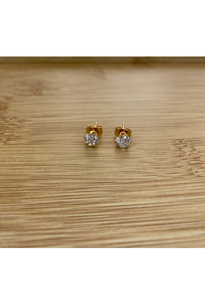 Arasera Çelik Gold Renk Zirkon Taşlı 5mm Top Küpe