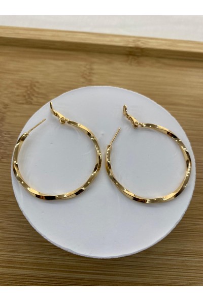 Arasera Çelik Gold Renk 4 cm Çaplı Büyük Burma Halka Küpe