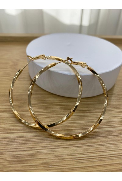 Arasera Çelik Gold Renk 4 cm Çaplı Büyük Burma Halka Küpe