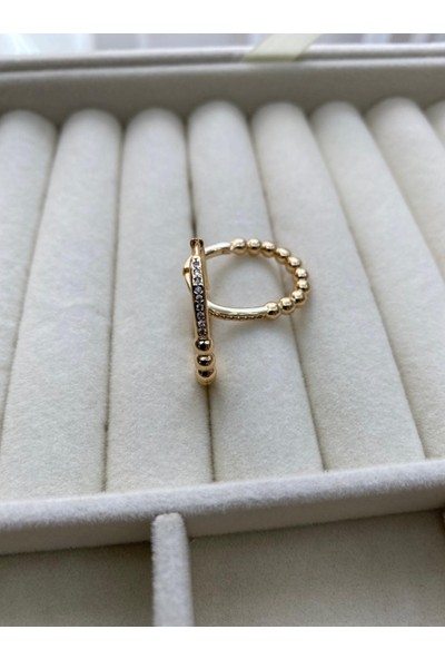 Arasera Çelik Gold Renk Zirkon Taş Detaylı Küpe