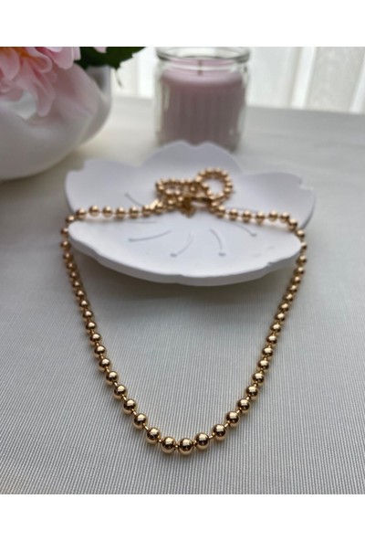 Arasera Çelik Gold Renk Top Top Model Kombin Kolye