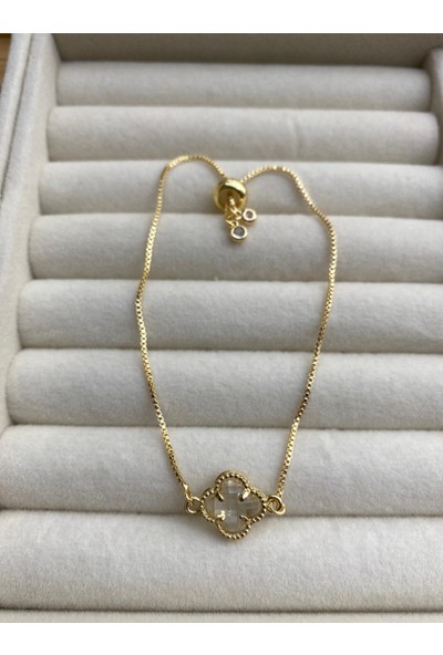 Arasera Çelik Zirkon Taşlı Gold Renk Çiçek Model Bileklik