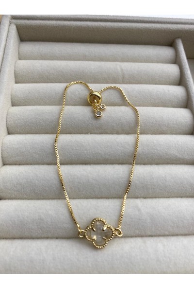 Arasera Çelik Zirkon Taşlı Gold Renk Çiçek Model Bileklik