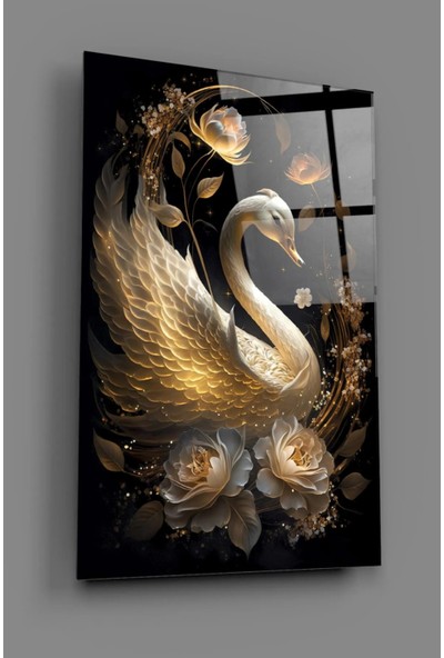 AR AJANS KANVAS TABLO Geceye Süzülen Kuğu Dekoratif Cam Tablo