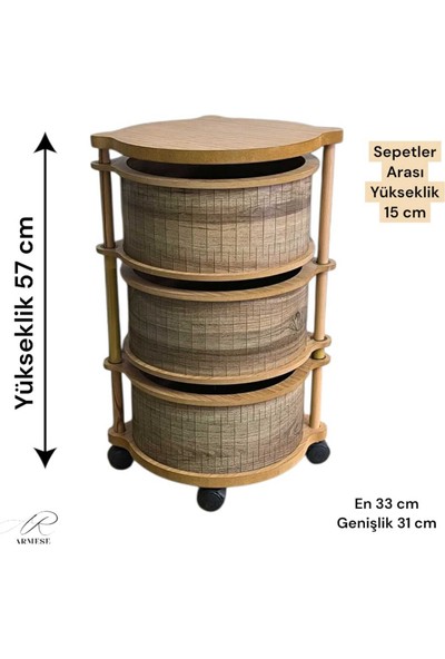 Ar Armese 3 Katlı Ahşap Sebzelik Dayanıklı Mdf, Uv Baskılı, Şık Tasarım Karaçalı