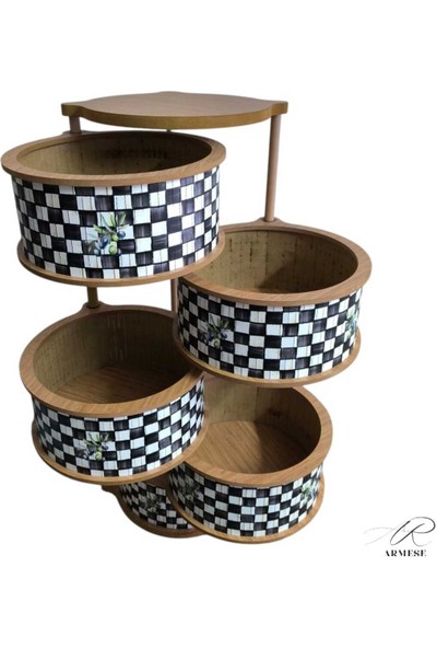 Ar Armese 5 Katlı Ahşap Sebzelik Damalı Naturel Gıdaya Uygun Kaliteli Mdf Modern Zeytinli