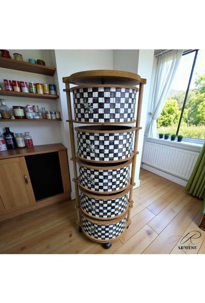 Ar Armese 5 Katlı Ahşap Sebzelik Damalı Naturel Gıdaya Uygun Kaliteli Mdf Modern Zeytinli